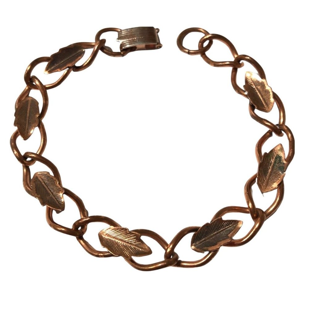 Vintage Leaves Vine Faux Copper Bracelet 7.75" Long